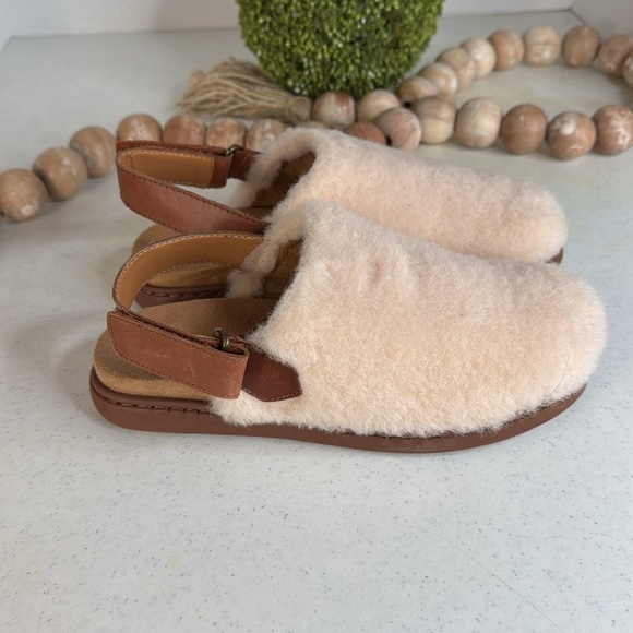 Born Kat Womens Size 7 Natural Shearling Leather Sling Back Mules Clogs Slippers - Picture 5 of 12